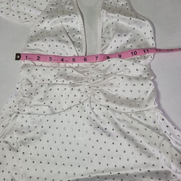 WeWoreWhat White Bridal Wedding Crystal Rhinestone Halter Mini Dress Size 0 - Picture 7 of 10